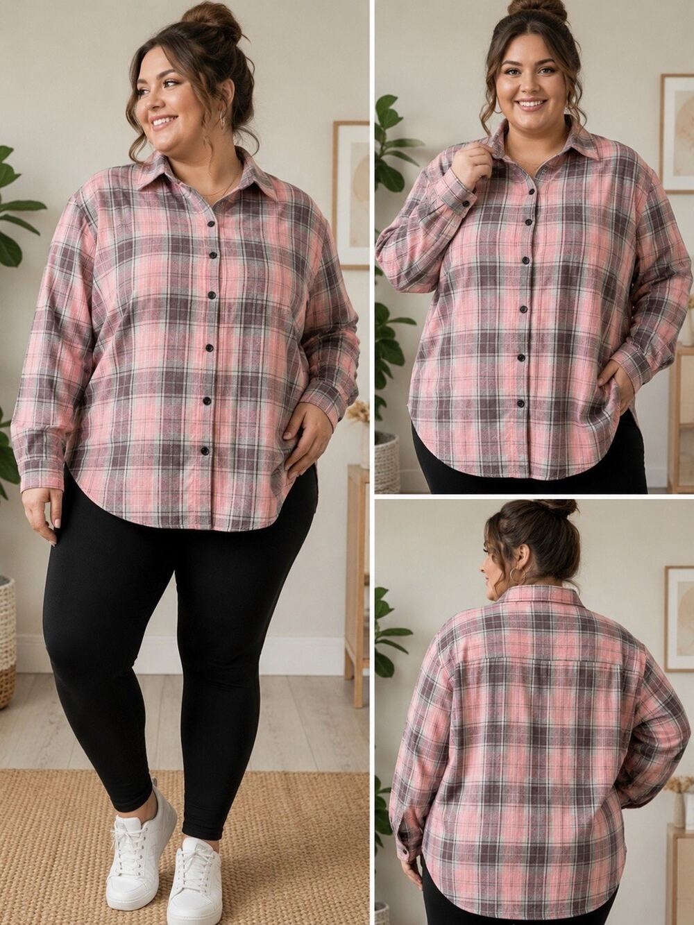 NWT Fantaslook Pink Plaid Button-Up Shirt Jacket Shacket Size 3XL